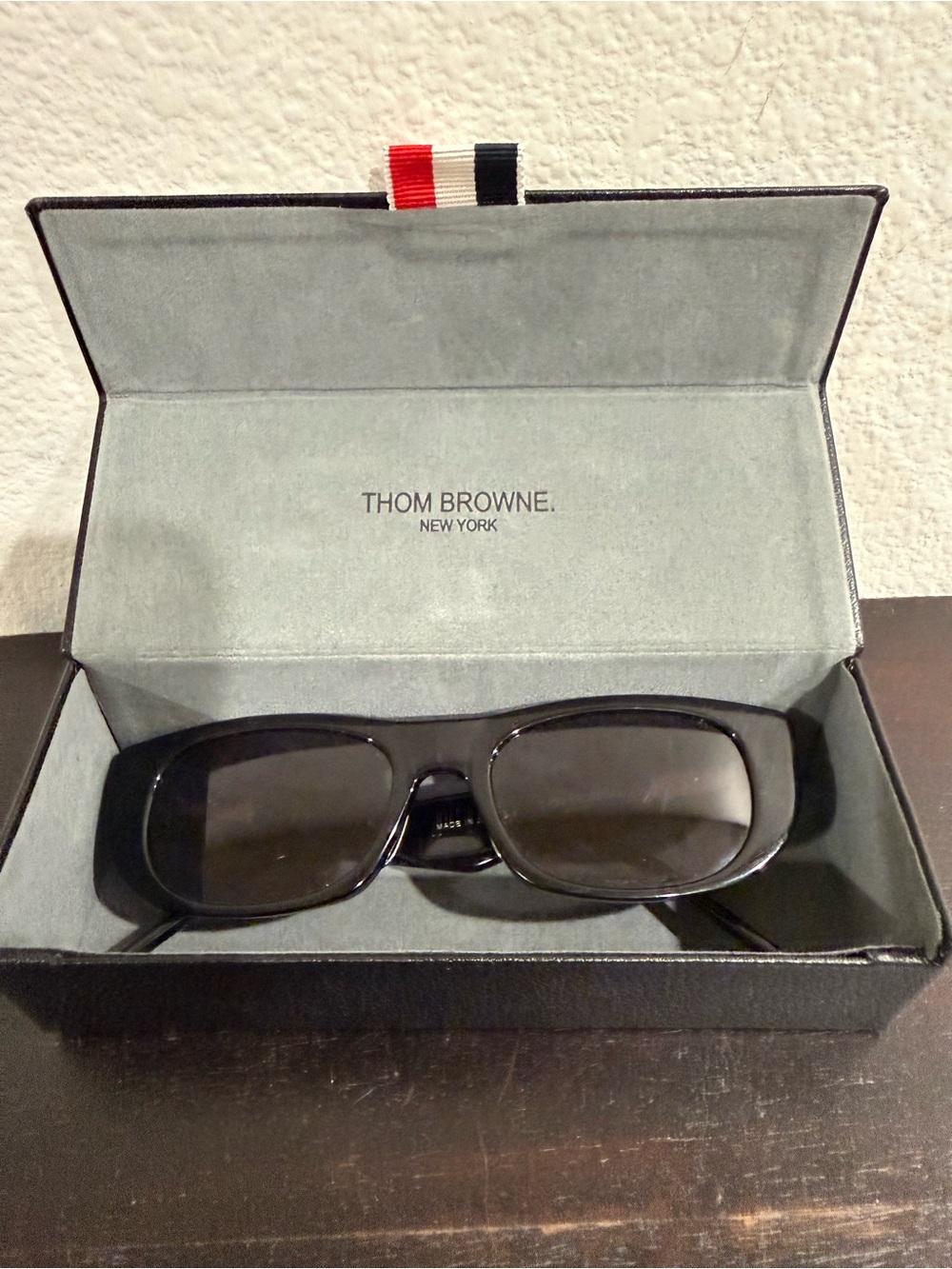 Thom Browne Black Gloss Rectangular Sunglasses